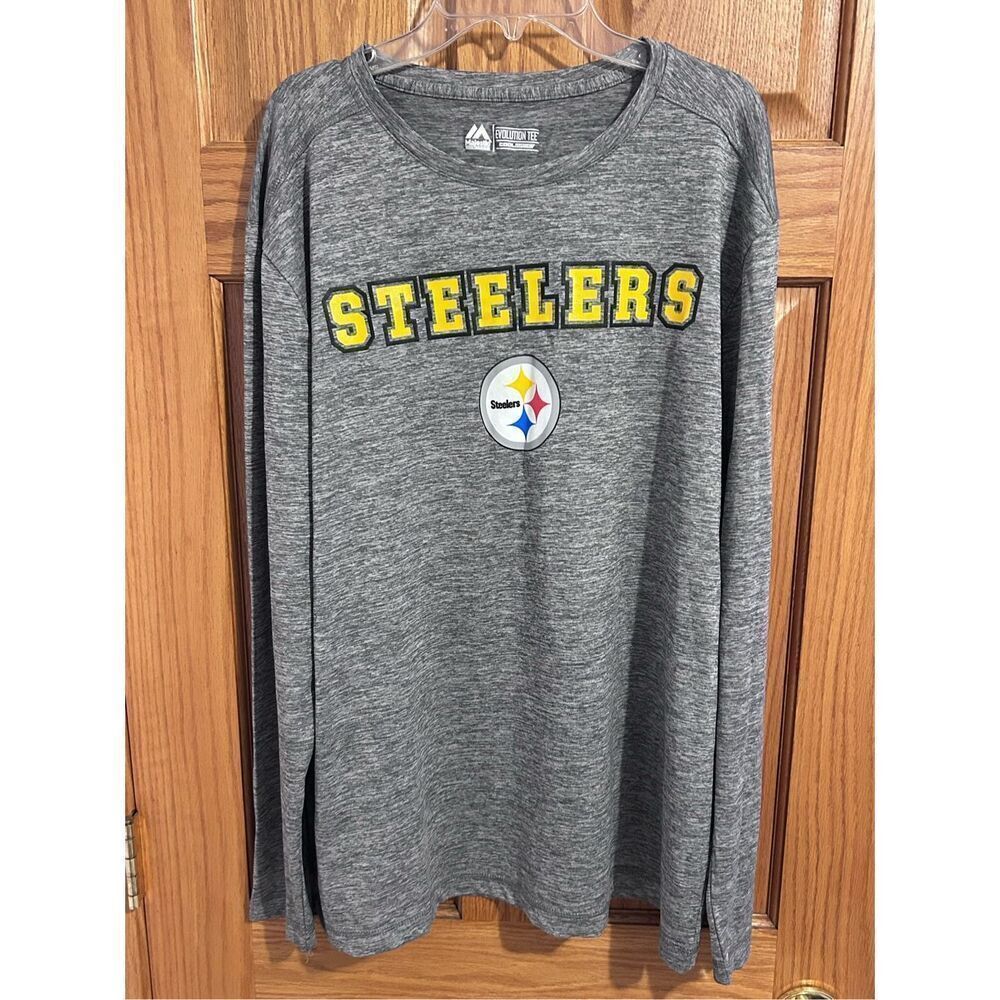 Majestic Pittsburgh Steelers Evolution Tee Long Slv Gray Cool Base Shirt Size L
